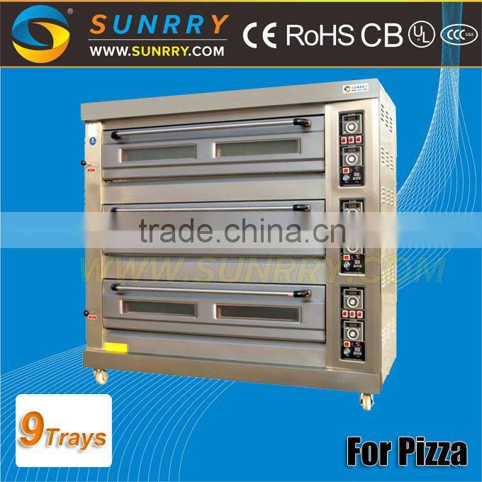 Front Stainless Steel Commercial Gas Pizza Oven For Sale 3 Deck 9 Trays Commercial Gas Pizza Oven For Sale (SY-DV39PG SUNRRY)
