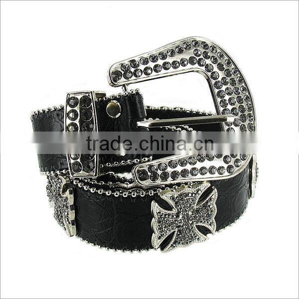 Rhinestone Fleur De Lis Accent Fashion Leather Belt