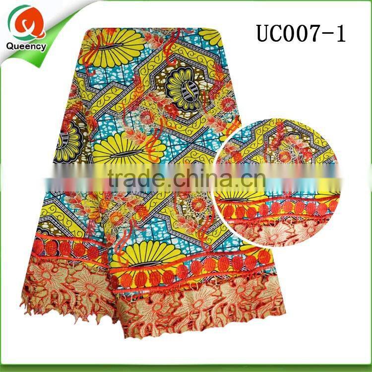 ghana kente wax hollandis ankara fabric with cord guipure lace UC007-1