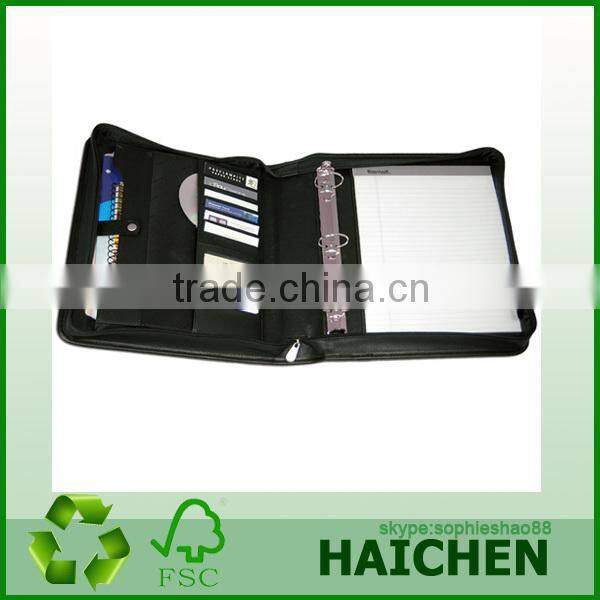 Black Leather Zippered 3 Ring Binder / Folder / Portfolio