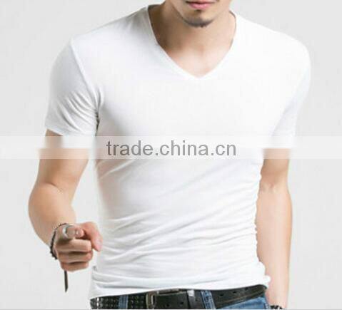 2016 Summer New Men's Short Sleeve Cotton T-shirt Male Pure Casual Fashion Slim V Collar Shirt