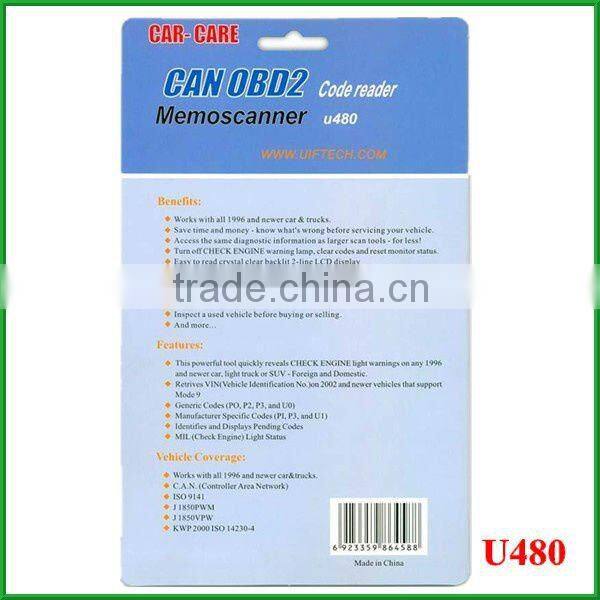 Free shipping!1pc U480 OBD2 CAN BUS OBDII Engine Code Reader Scanner