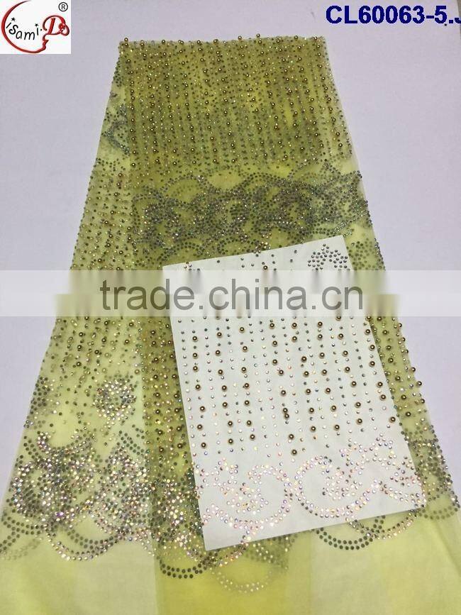 CL60063 Wholesale price top grade quality women white beaded wedding lace fabrics ,tulle french lace with stones