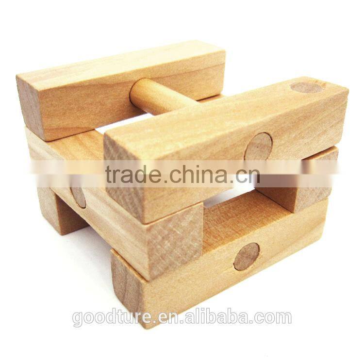 2015 Hot Sale Wooden IQ Intelligent Puzzle Magic Puzzle Kongming Lock Brain Teaser Model Number GAD1130