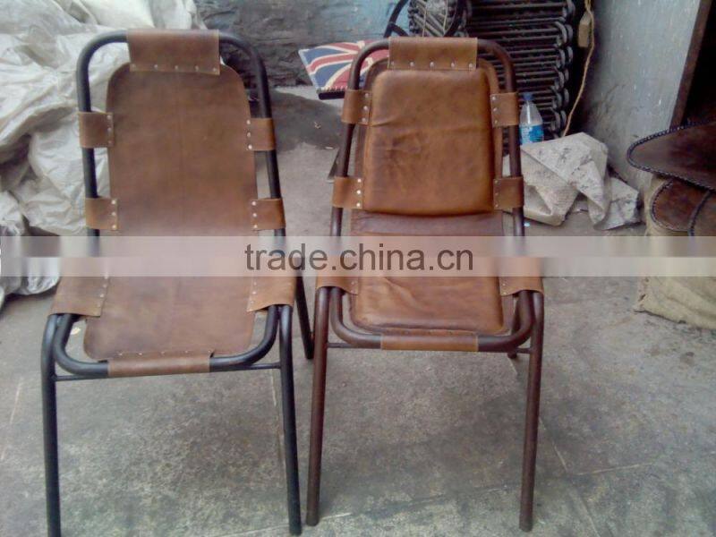 INDUSTRIAL LEATHER METAL FRAME CHAIR , HURRY LEATHER DINING CHAIR