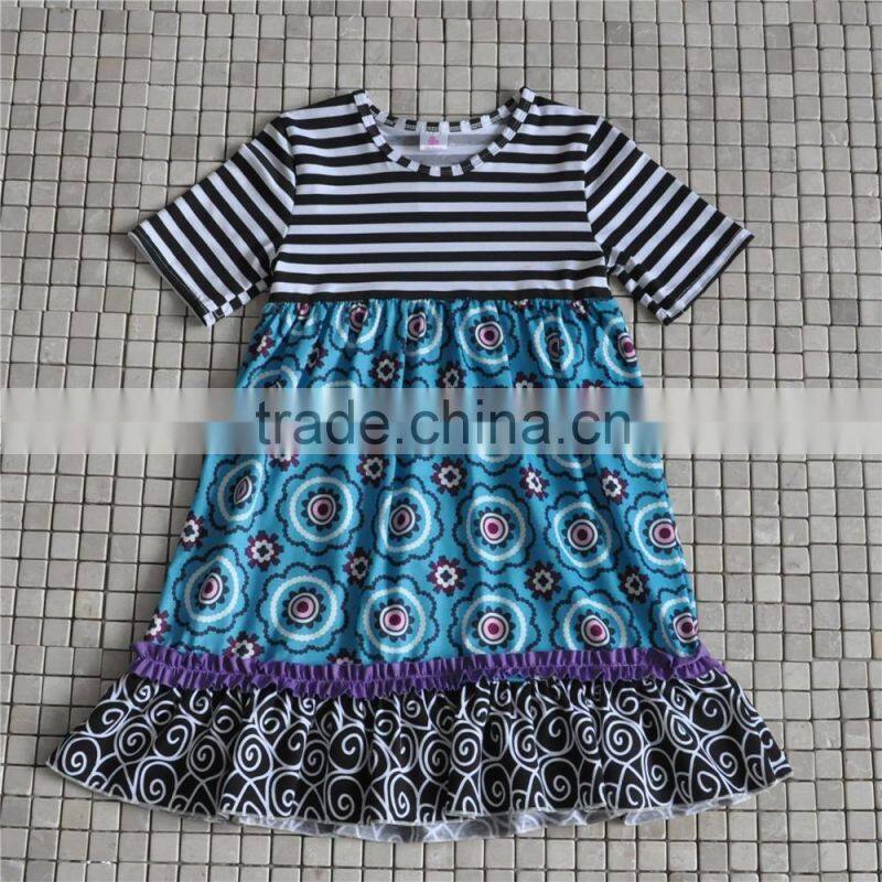 Kids Girls Clothing 2016 Child Fall Outfits Stripe Ruffle Dress Sun Flower Boutique