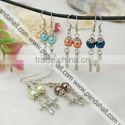 Fashion Glass Pearl Earrings, with CCB Acrylic Pendants(EJEW-JE00489)