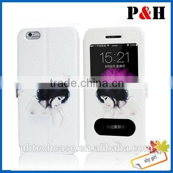 High quality wallet leather stand colored drawing case for iphone 6