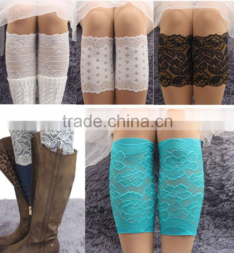Fashion Crochet Knitted Leg Warmers Boot Cover Lace Trim Legging Sock