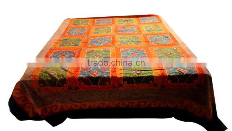 RTHBC-10 Gujarati Traditional kantha stitching Indian Designs Beautiful Applique Cotton Cutwork Embroiderd queen size bed cover