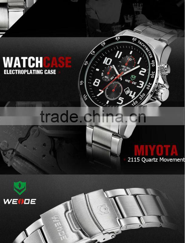 Fashion WEIDE Men Full Steel Watch Black Dial Japan Quartz 3ATM Waterproof Diving Military Men Sports Watches Relogio Masculino