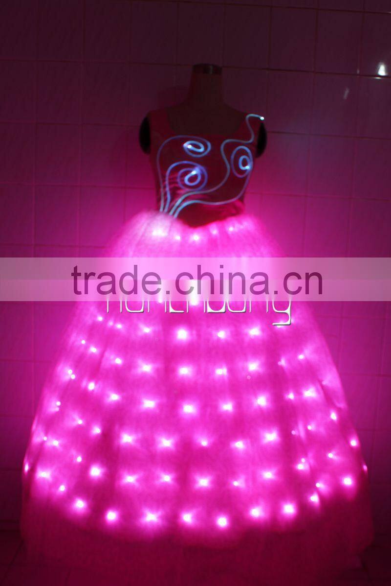 Full color princess fiber optic shirt,programmable attractive attention fiber optic wedding dress,bridesmaid one shoulder dres