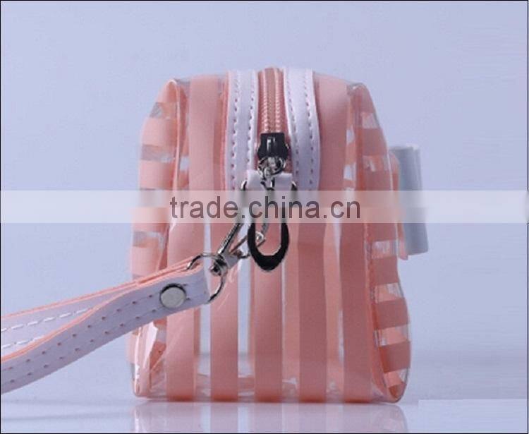 2016 New Model Strip Pattern Clear Vinyle PVC Travel Cosmetic Makeup Kit Bag for ladies
