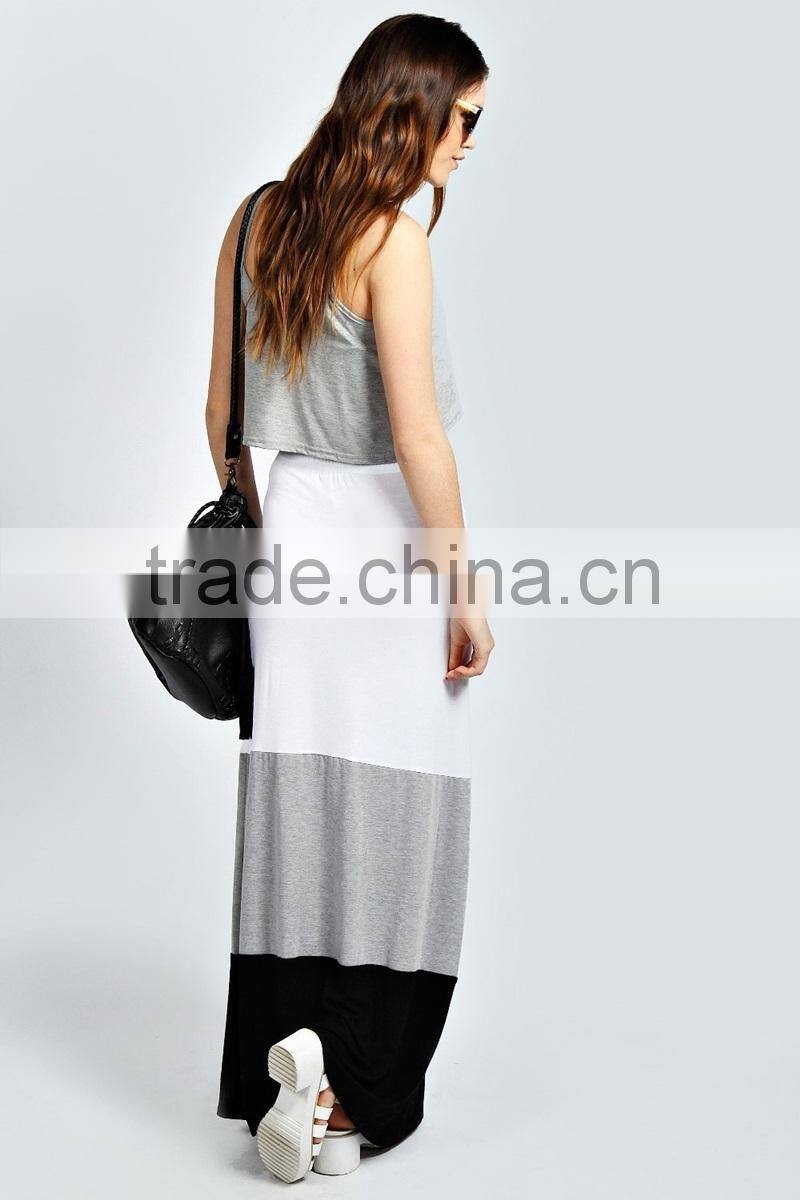 High Fashion Colour Block Woman Jersey Maxi Skirt Long Maxi Skirt