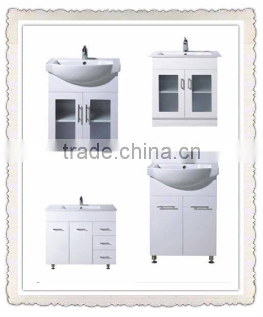 floor standing MDF bathroom furniture with mirror and ceramic basin
