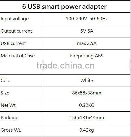 Durable USB charger for charging station , factory portable 6 hubs smart power adapter