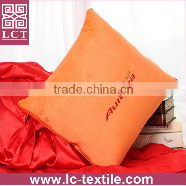 supply 2 in 1 foldable blanket Specially designed orange color cozy pillow with custom embroidery(LCTP0120)