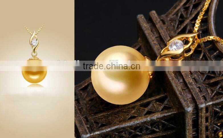 10-11mm perfect round gold south sea Pearl pendant