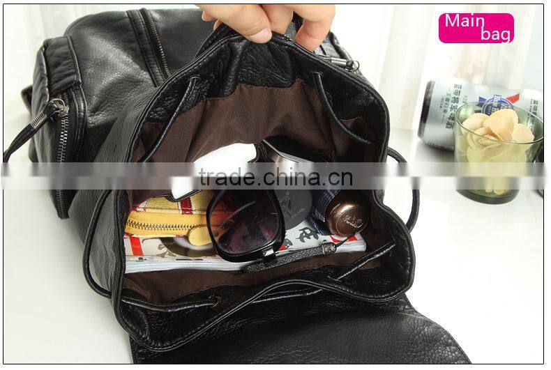 Fashion leisure black PU bag custom wholesale lady black leather backpack