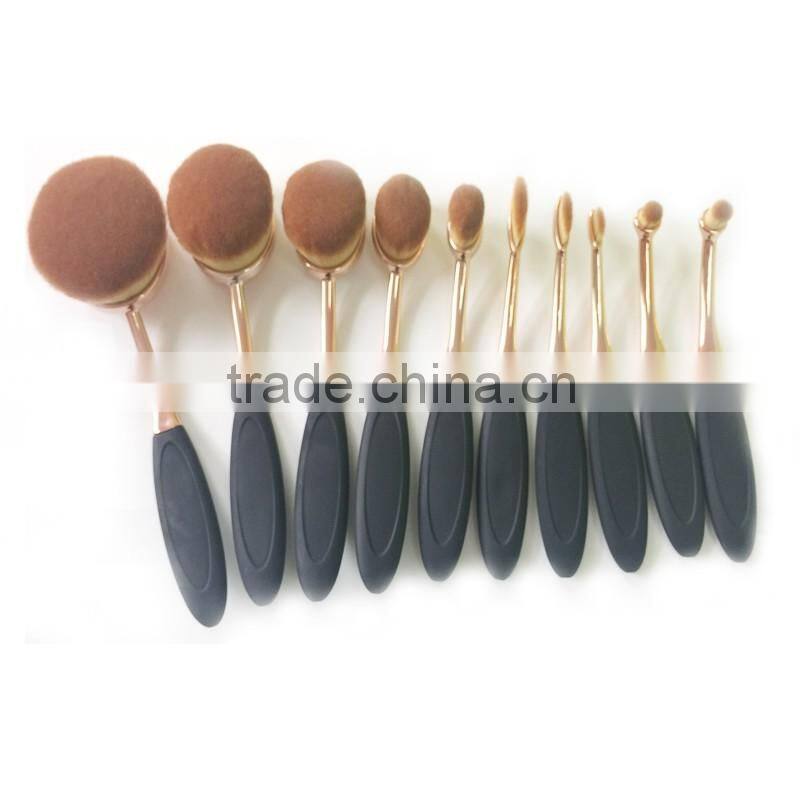 2016 High Quality Big Toothbrush Shape Gold And Black 10pcs Makeup Brush Sets