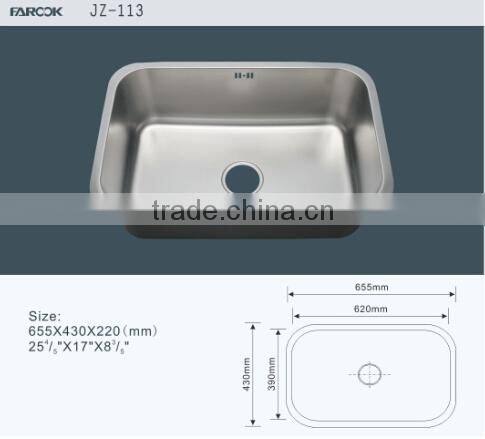 JZ-113 big and deep single bowl undermount stainless steel kitchen sink