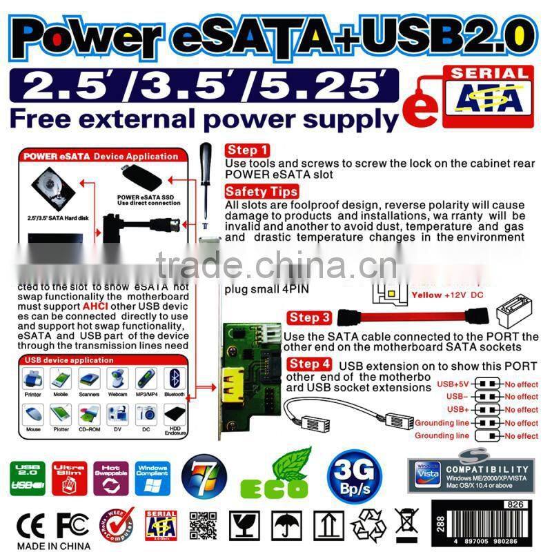 PCI eSATA Card I-type connector PCI Slot Bracket PCI ESATA SATA USB TO SATA cable