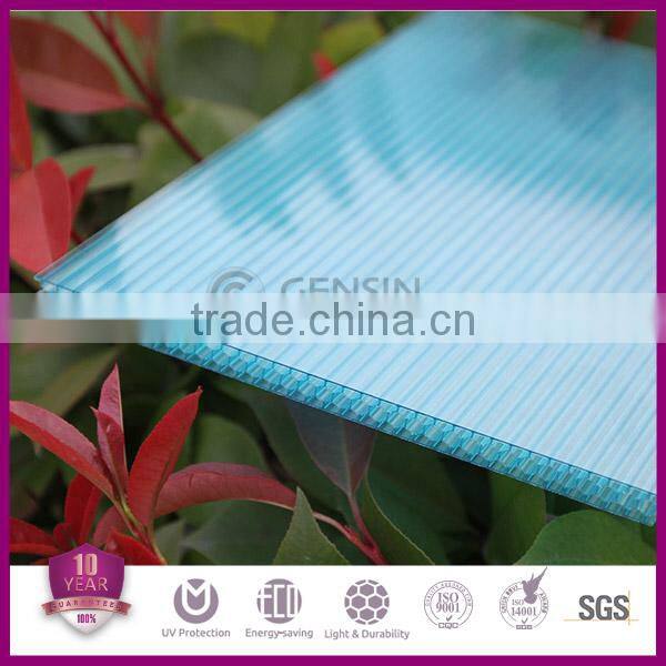 Lake-blue Colored Glass Sheets Polycarbonate Honeycomb Hollow Roofing