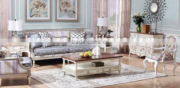 Mediterranean style Living Room Furniture Set, Solid Wood Carved Sofa Couch Side Table, Leisure Living Room Sofa Set