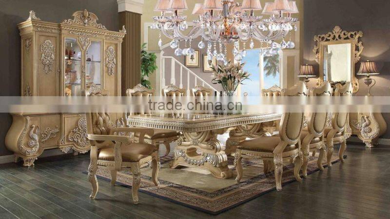 Pure American Classic Luxury Full Solid Wood Cream Color Palace Carving Dining Room Furniture Set(MOQ=1 SET)