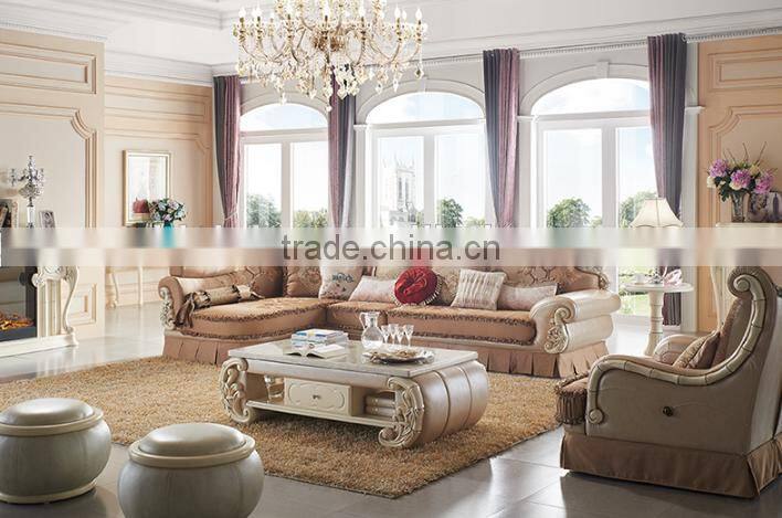 Fresh bamboo design solid wood carving ffabric living room corner sofa set