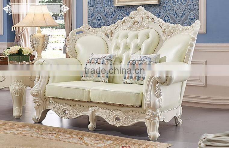 Solid wood hand carved home furniture living room leather sofa set
