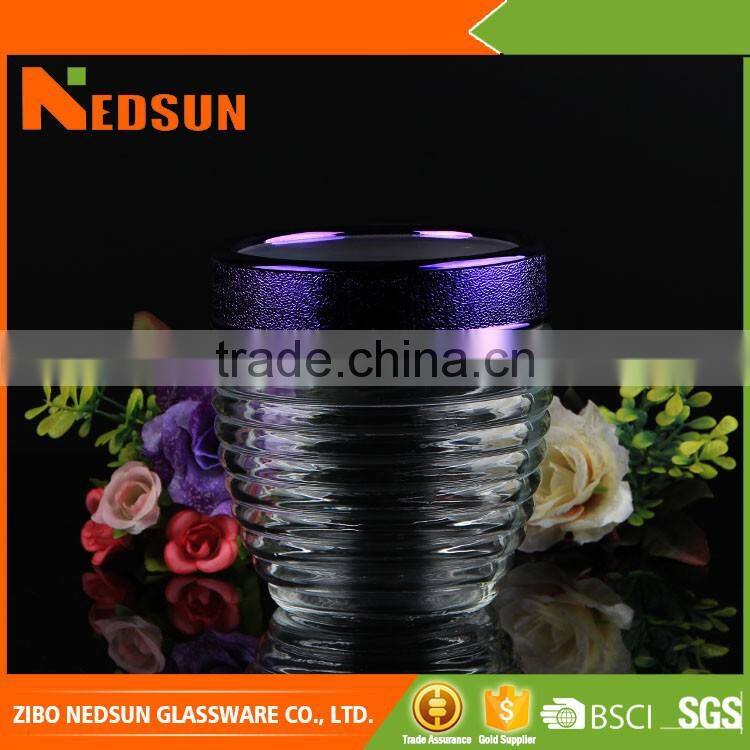 Cheap honey perserving customized storage glass jar with purple lid