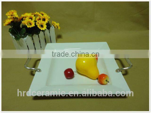 Divided stock ceramic dinner plates with handles