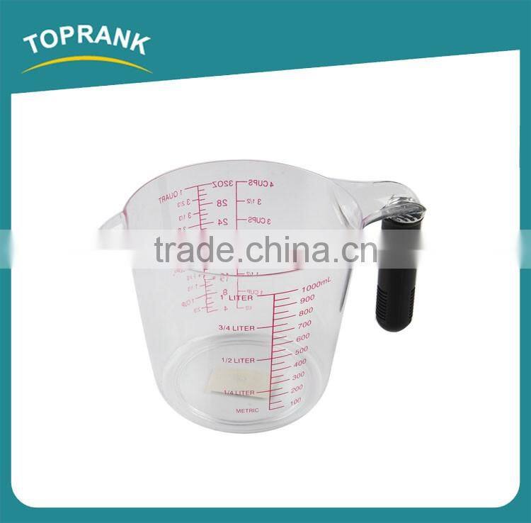 Toprank Free Sample Provide New Design Water Measuring Cup Plastic 1000ml Measure Cup With TPR Handle