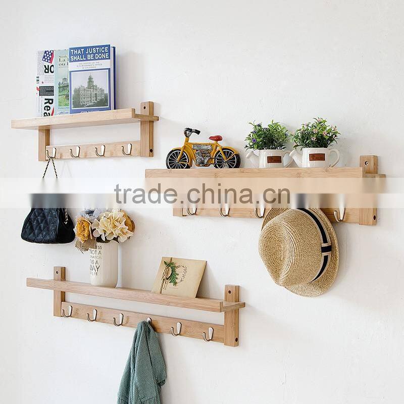 entryway wall shelf with Metal Hooks Eco-friendly bamboo coat rack
