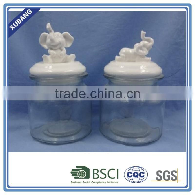 Animal ceramic lid Glass candle jar airtight glass jar