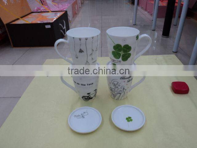 special drum ceramic flower drink cup with lids