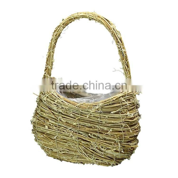 Exquisite natural rattan basket with handle for garden planter