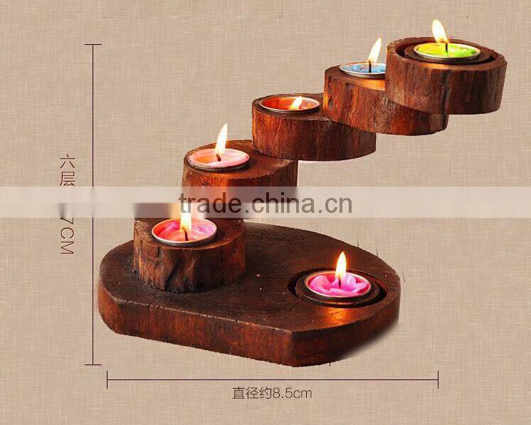 Handmade wood decoration vintage home decoration romantic solid wood candle holder for gift