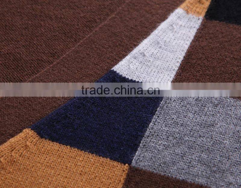 100% fine wool men's brown pattern knitwear cardigan