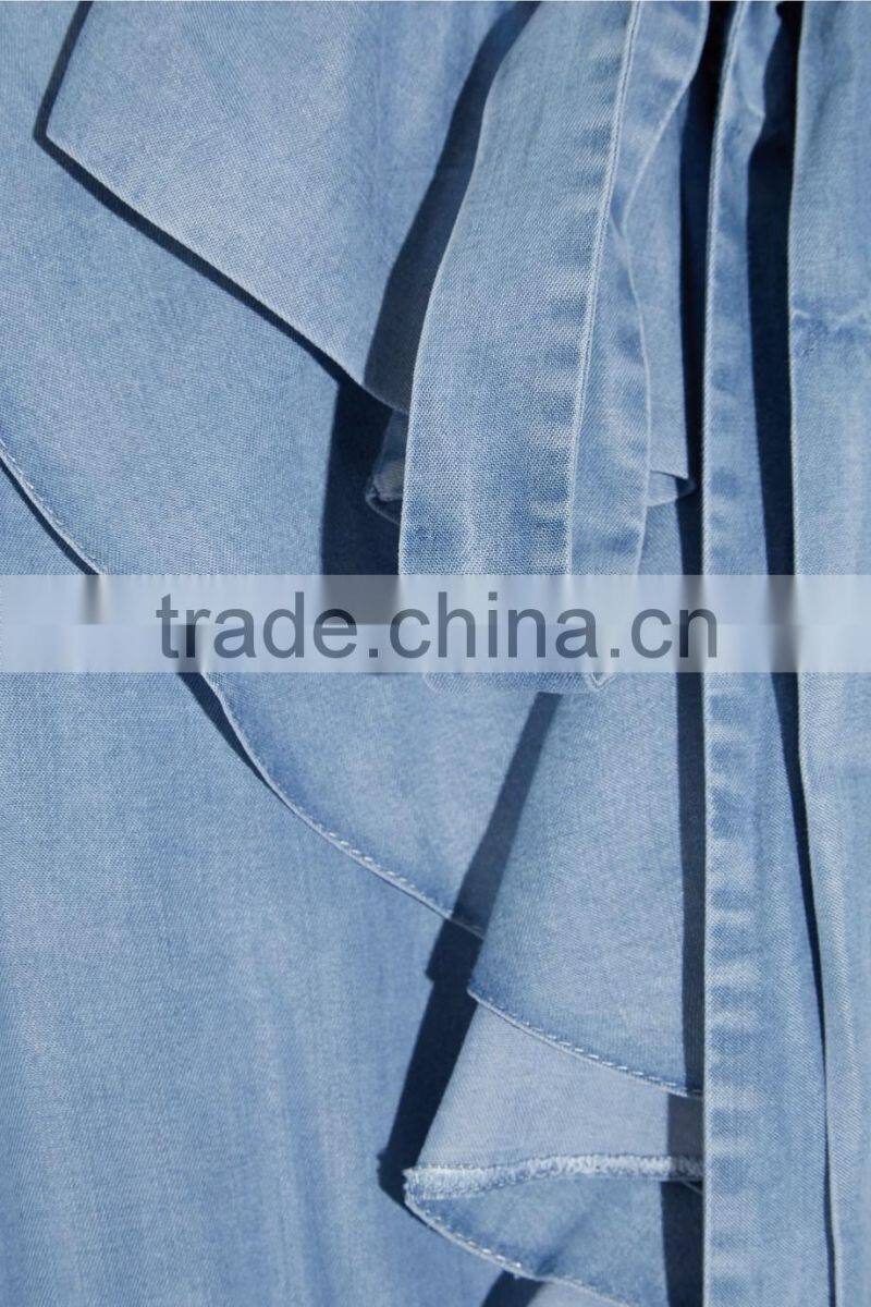 Latest Ruffled Tiered Tencel-chambray Long Sleeve Maxi Dress Names Of Ladies Drsses Designs Photos 2016 HSD5675