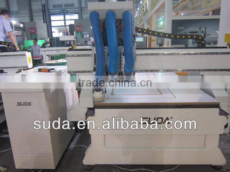 SUDA multistage heads cnc router --1300*2500*210mm ,3 pcs high speed 3 kw spindle motor, ATC machine
