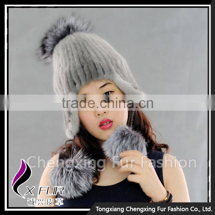 CX-C-42D Classic Real Mink Fur Customs Hats with Pom Poms