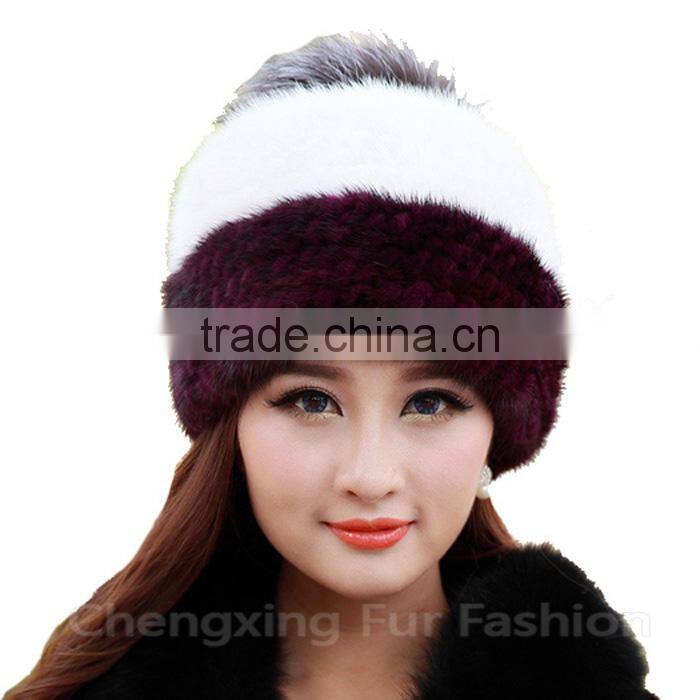 CX-C-221P Wholesale Girls Fashion Fur Ball Hat Women Mink Fur Knitted Beanie Hat