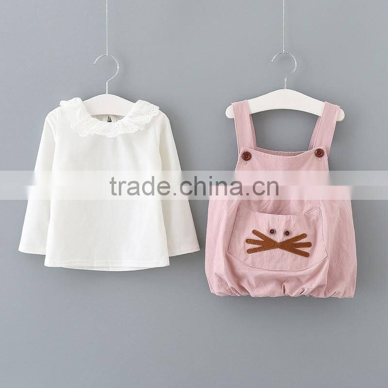 Long sleeves pink suspender skirt Baby girl frock fancy smocking Handmade baby dress 1set Childrens boutique clothing baby dress