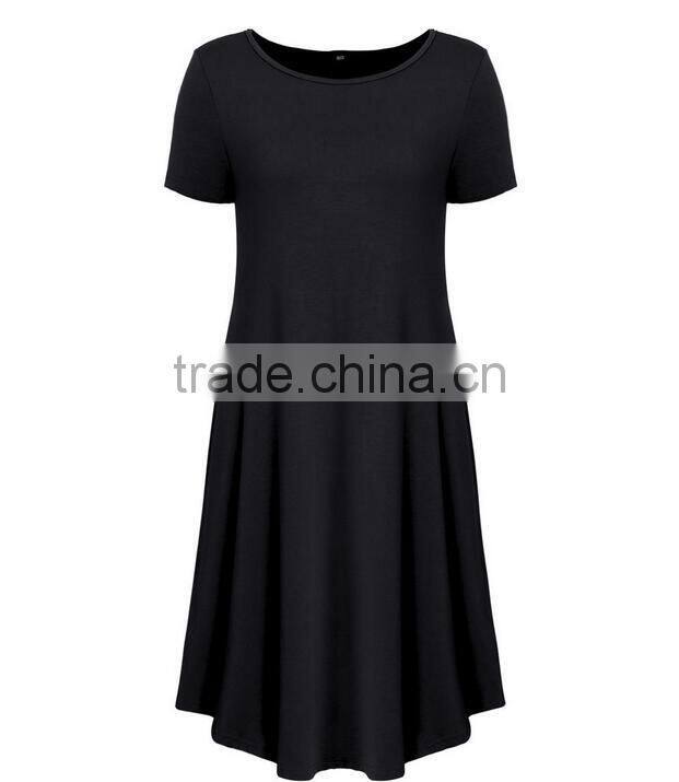 Wholesale latest fashion short sleve ladies O-Neck simple soft women dress