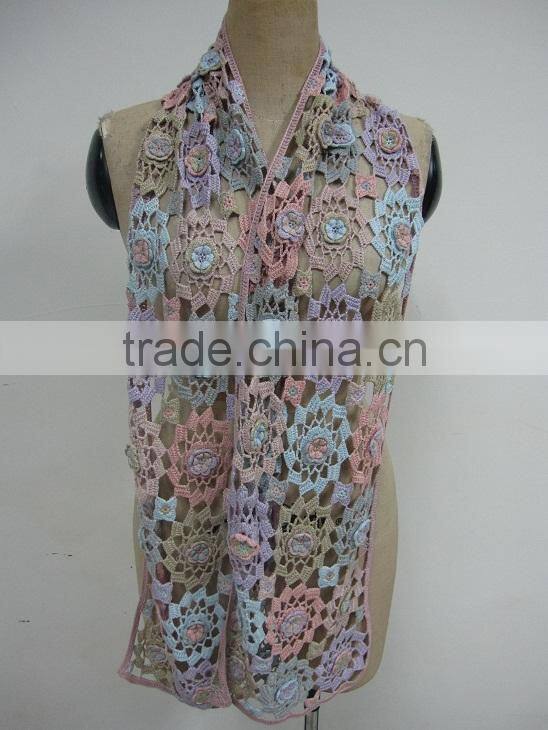 wholesale cotton crochet colorful square scarf beaded pattern