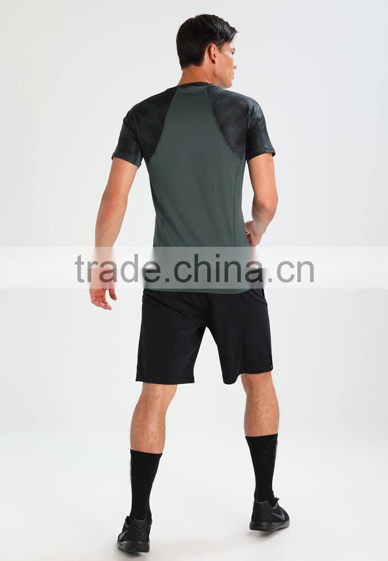 MGOO New Design Dry Fit Sportwear Gym T-shirt Men Muscle Fitness Color Block T Shirt