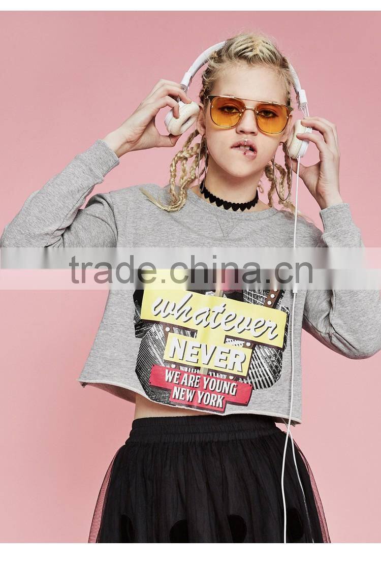 Wholesale Crew Neck Custom Grey Crop Top Hoodies Sweatshirts Women