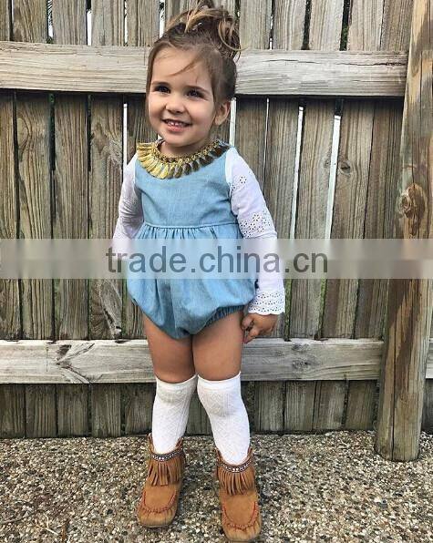 New 2017 Spring Autumn Long Sleeve Baby Girl Cotton Linen gray rompers